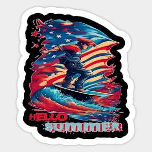 Hello Summer Funny Surfer Riding Surf Surfing Lover Gifts Sticker